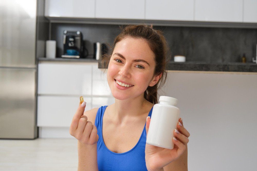 centrum mulher engorda frasco de multivitamínico feminino sobre superfície branca